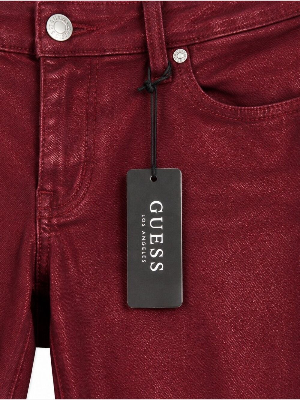 GUESS Sexy Flare Jeans Women 31x30 Tahiti Red Coated Metallic NWT $128 - Picture 8 of 11